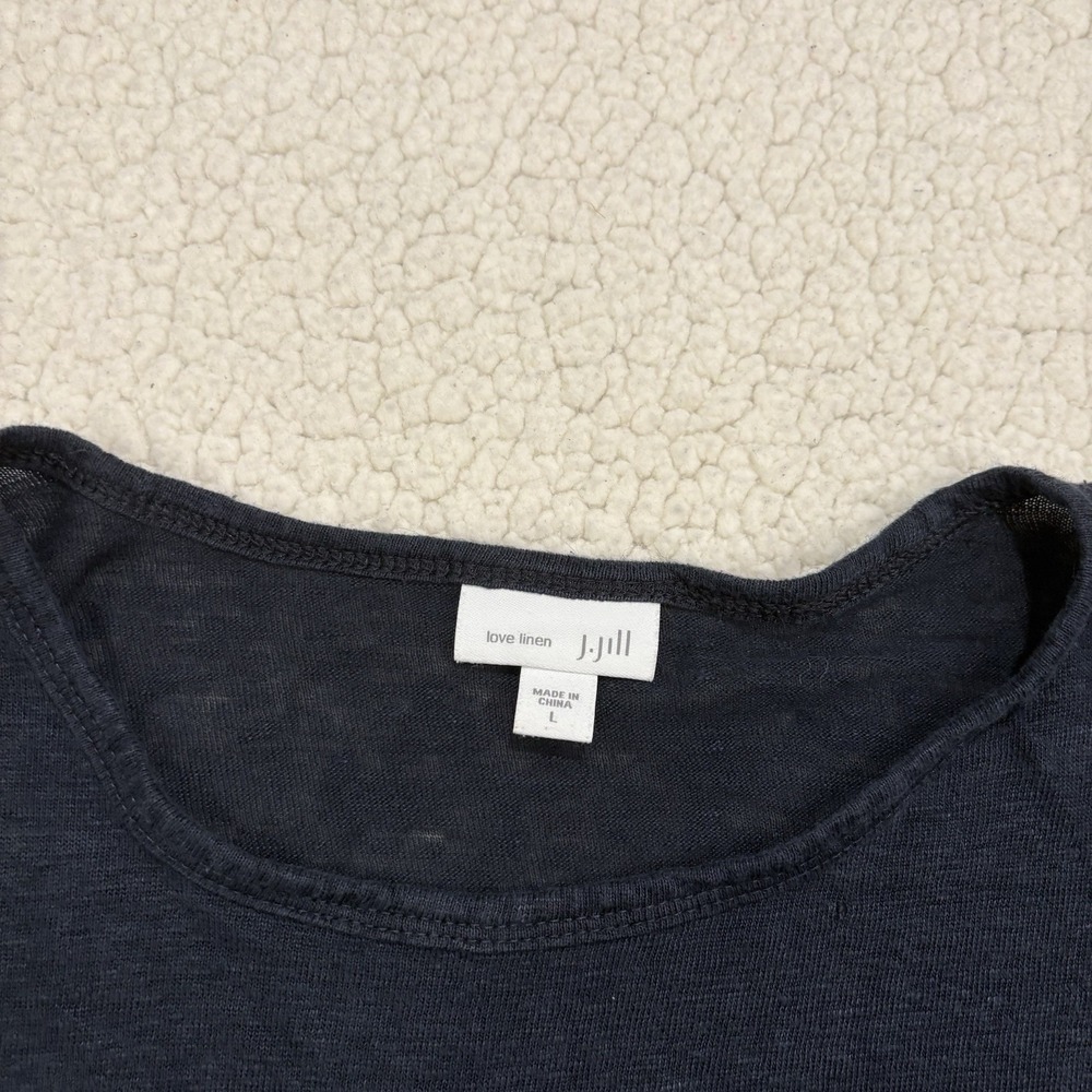 J. Jill Love Linen Knit Blouse Navy Blue 3/4 Sleeve Top Large Shirt Breathable - Picture 3 of 8
